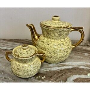 MCM Drip-O-Later Yellow Coffee Pot with Sugar Bowl -22K Gold Details